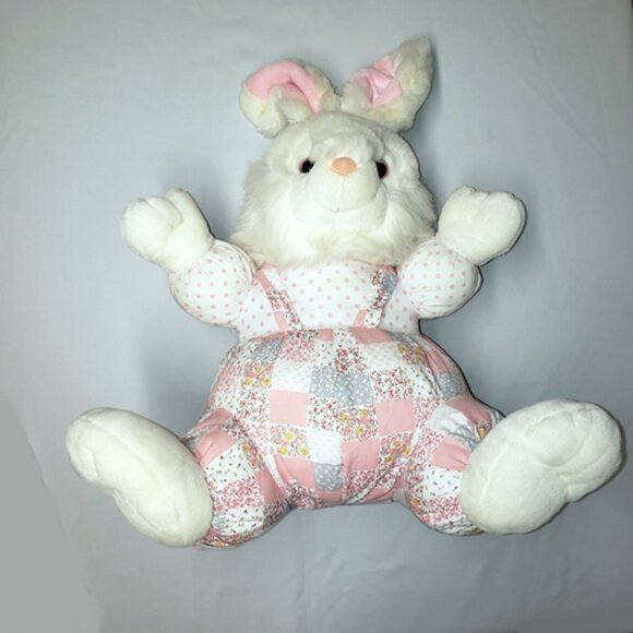 Plush Rabbit - Giant 24-inch White Fluffy Snuggly Pastel Country Patchwork VTG - Picture 4 of 6